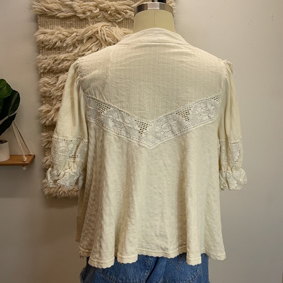 🅢🅐🅛🅔 Free People Walk In the Park Grey Blouse 👚 Ruffled Top Puff sleeve - Picture 10 of 11